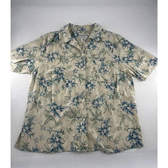 Pendleton 100% Silk Shirt Mens 1x Cream Blue Hawaiian Print Button Down Aloha - Picture 1 of 6